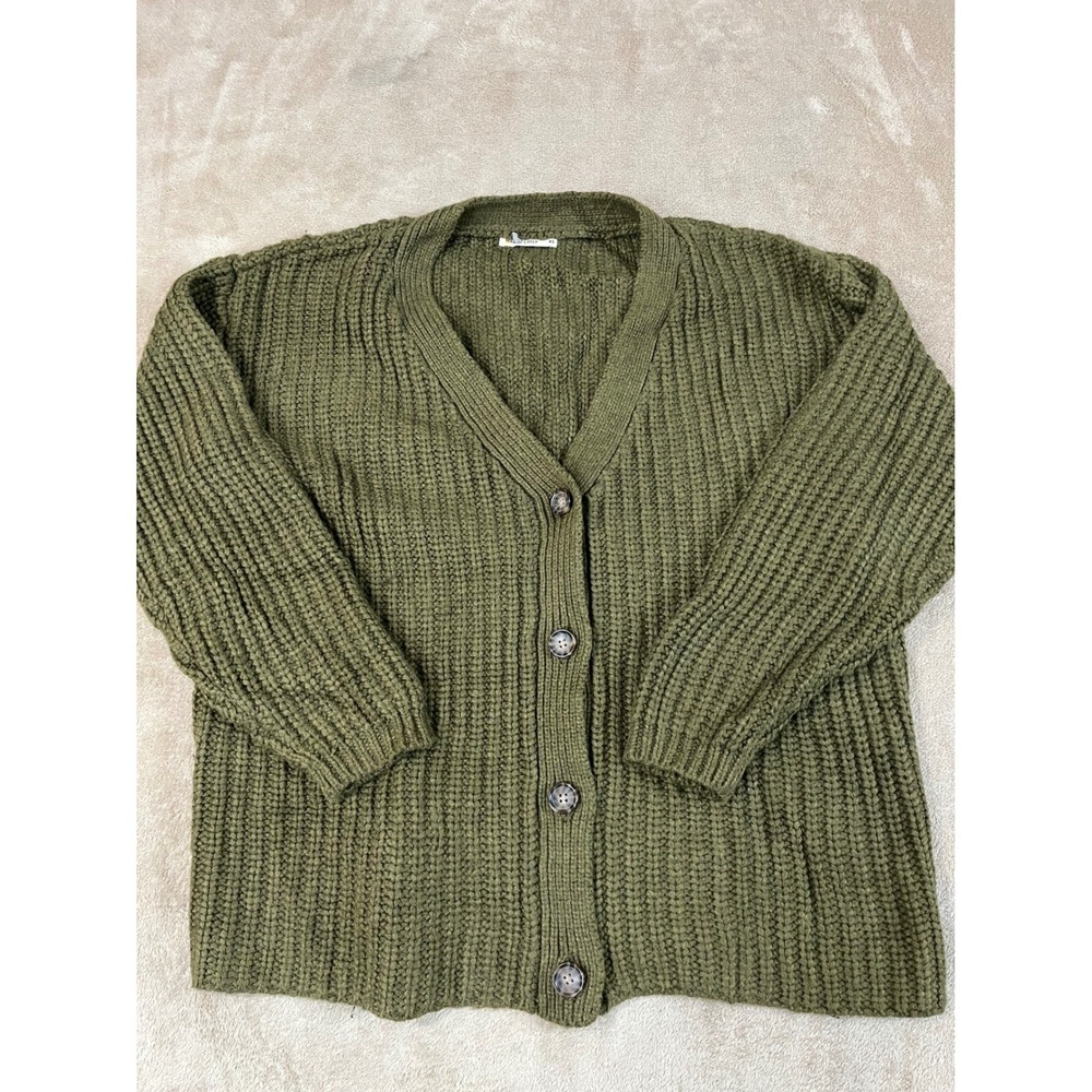 Marine Layer Oversized Ribbed Cardigan Sweater Women's XS Olive Green L/S EUC